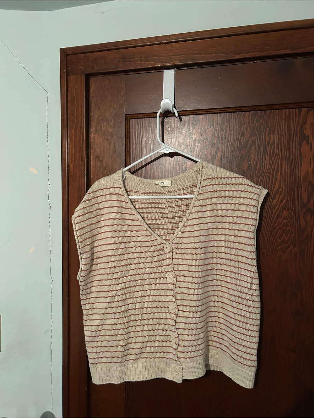 Roolee Cream V-Neck Sleeveless Sweater Vest with Rust Stripes